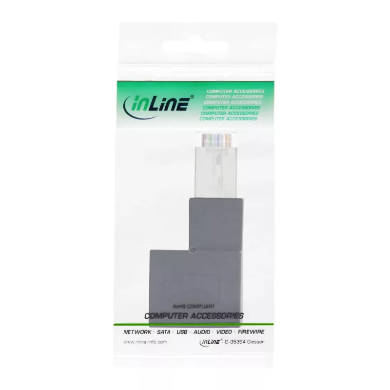 InLine patchkabel-adapter Cat.6A, RJ45 stekker / bus, 90° naar rechts afgehoekt