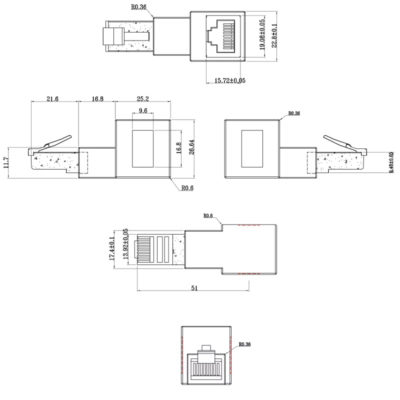InLine patchkabel-adapter Cat.6A, RJ45 stekker / bus, 90° naar boven afgehoekt