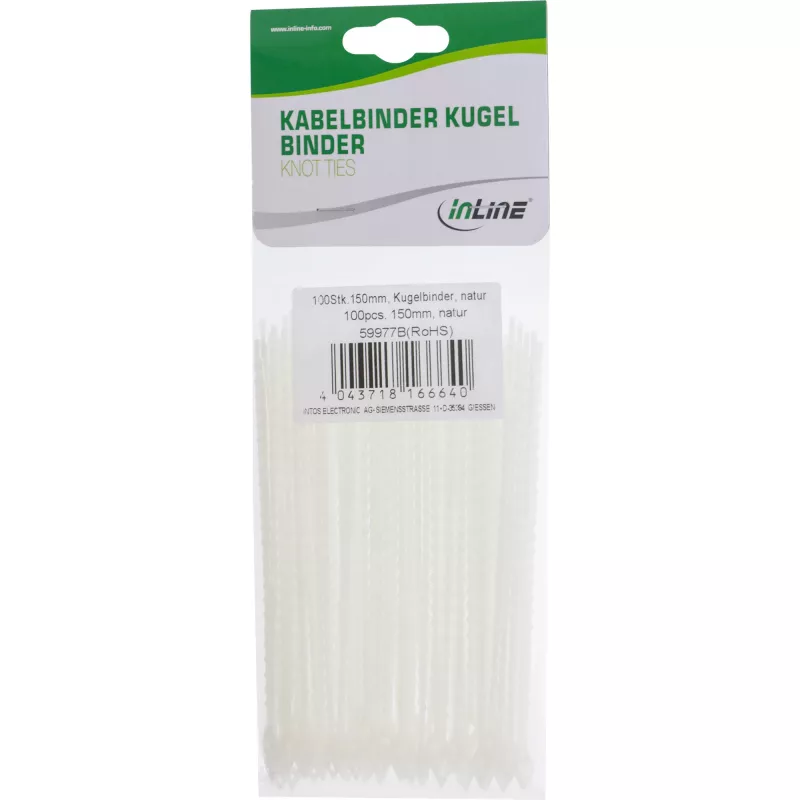 Kabelbinders InLine bal 100 mm wit, 100-pack, kunststof bevestigingsbanden