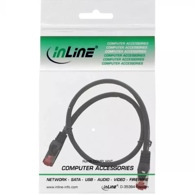 InLine patchkabel S/FTP PiMF Cat.6 250MHz koper halogeenvrij zwart 0,5 m