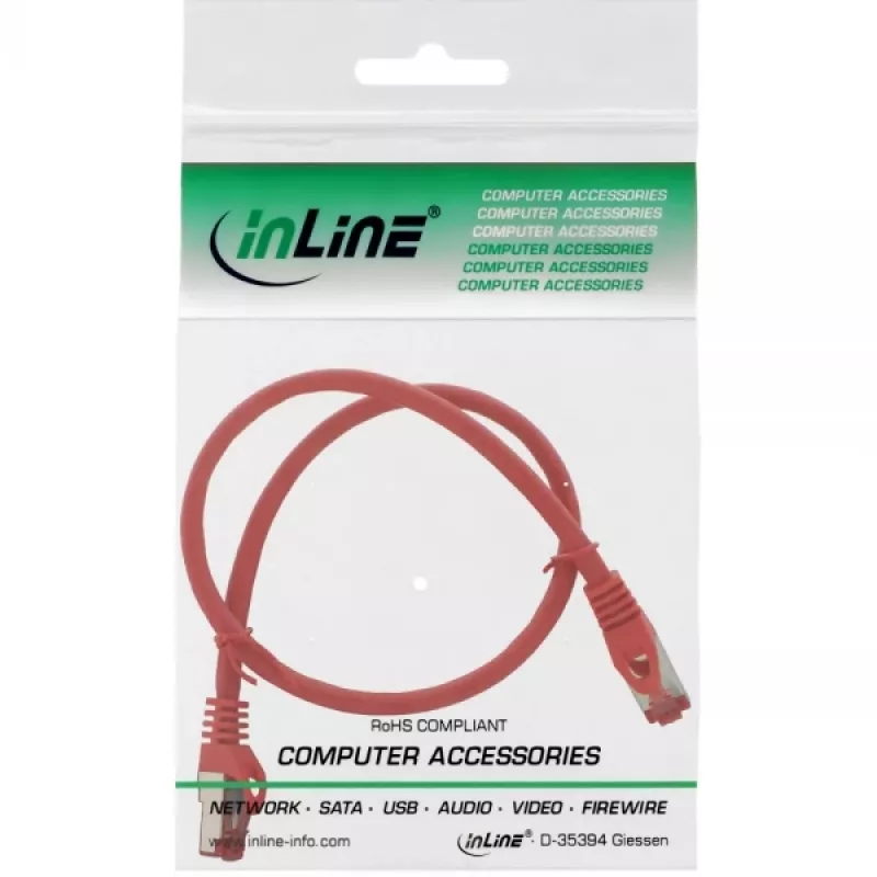 InLine patchkabel S/FTP PiMF Cat.6 250MHz koper halogeenvrij rood 0,5 m
