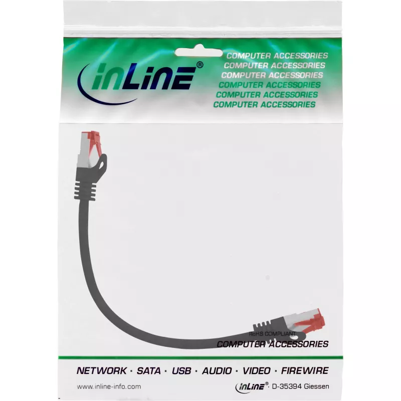 InLine patchkabel S/FTP PiMF Cat.6 250MHz koper halogeenvrij zwart 0,3 m