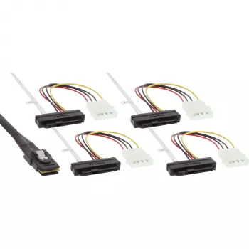 InLine SAS-kabel, Mini SAS SFF-8087/4x SAS SFF-8482+stroom, SAS HDD naar controller 0,75m