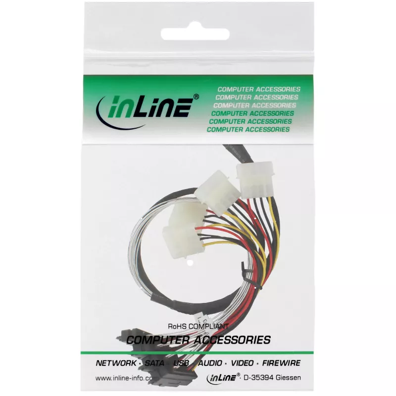 InLine SAS-kabel, Mini SAS SFF-8087/4x SAS SFF-8482+stroom, SAS HDD naar controller 0,75m