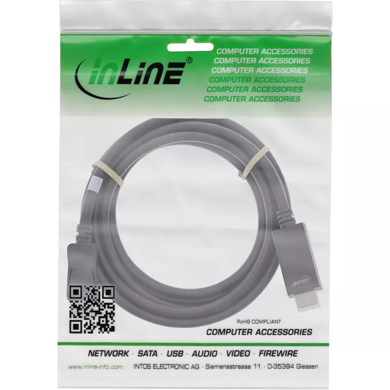 InLine DisplayPort-naar-HDMI-converterkabel, 4K/60Hz, zwart, 1,5 m
