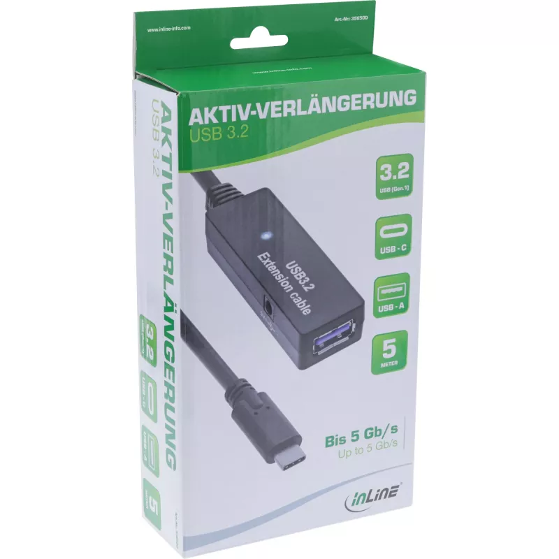 InLine USB 3.2 Gen.1 actieve verlengkabel, USB-C stekker naar USB-A bus, 5 m