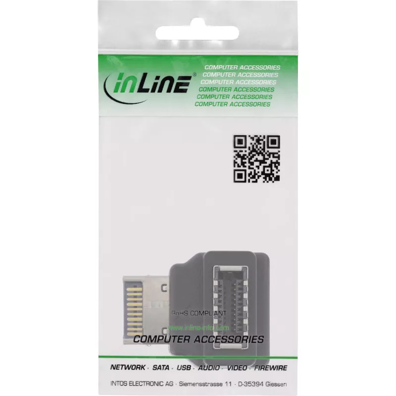 InLine USB 3.2-adapter intern, frontpaneel USB-E stekker naar USB-E bus 90°