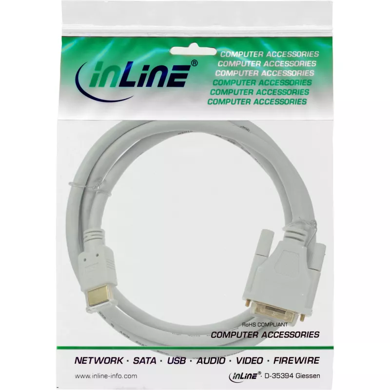 InLine HDMI naar DVI-kabel stekker / 18+1 stekker wit goud 5m