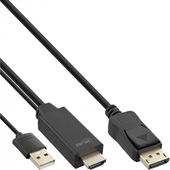 InLine HDMI naar DisplayPort-converterkabel, 4K, zwart/goud, 0,5 m