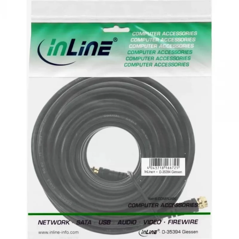 SAT-kabel Premium InLine 69315P 15m 2-voudig afgeschermd 2x F-stekker zwart