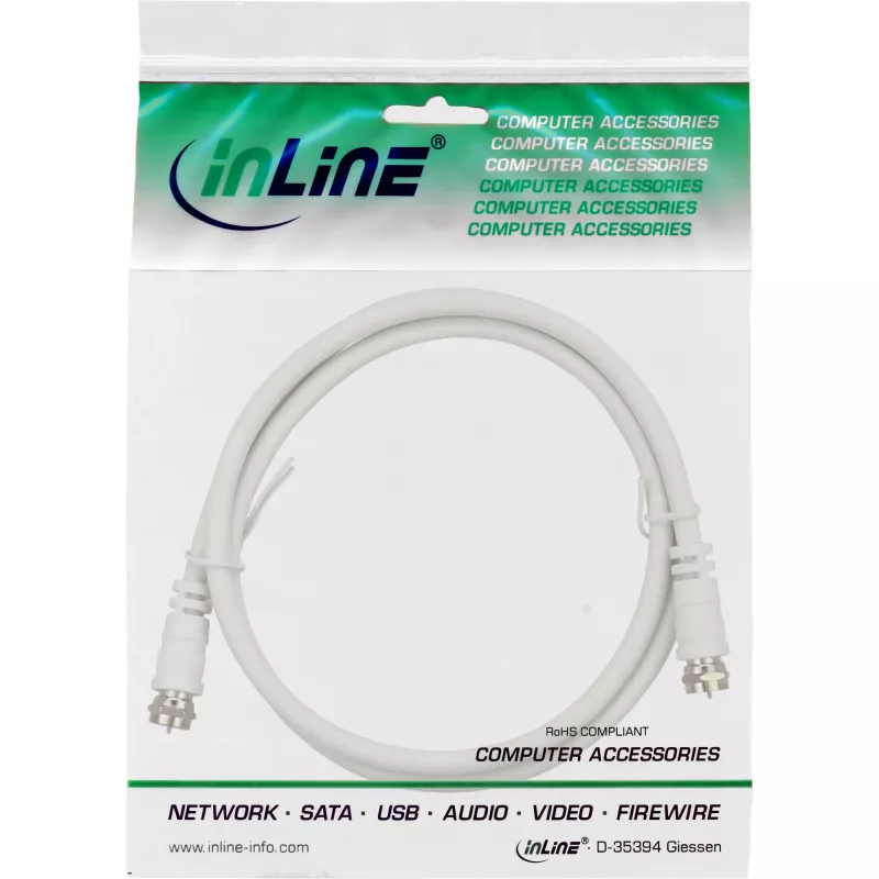 InLine SAT-kabel 2-voudig afgeschermd ultralage demping 2x F-stekker >75dB wit 15m