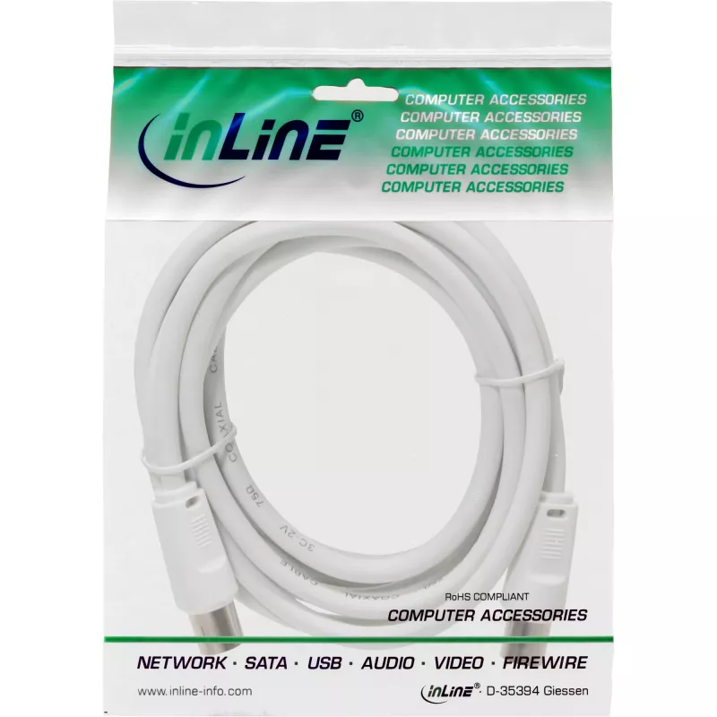 InLine antennekabel 2-voudig afgeschermd ultra gering verlies >75dB wit 3m