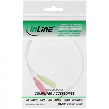 InLine audio-headset-adapterkabel 3,5 mm stekker 4-polig / 2x 3,5 mm wit 0,15 m