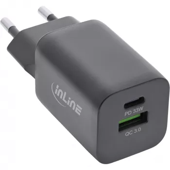 InLine USB-voeding oplader USB-A + USB Type-C 33W PD + QC