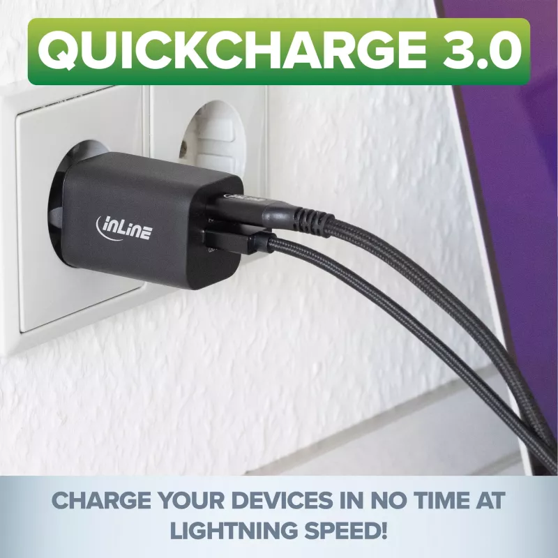 InLine USB-voeding oplader USB-A + USB Type-C 33W PD + QC