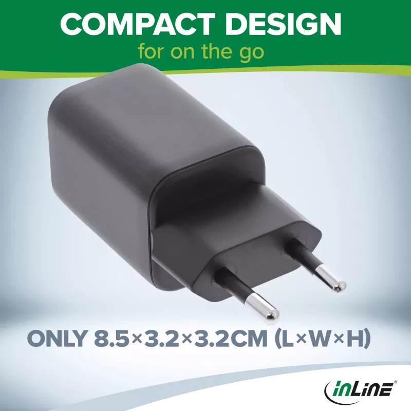 InLine USB-voeding oplader USB-A + USB Type-C 33W PD + QC