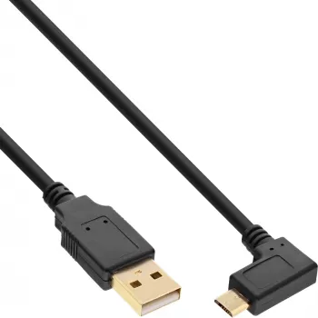 InLine Micro-USB-2.0-kabel USB Type-A stekker / Micro-B stekker, haaks, zwart, 1,5 m