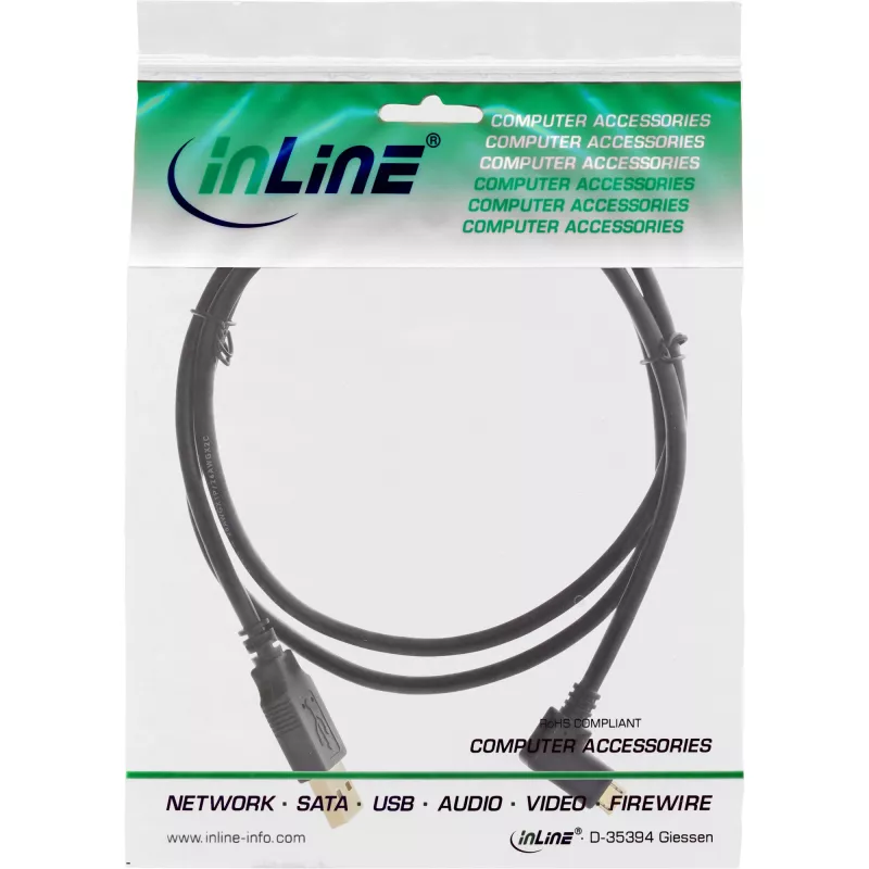 InLine Micro-USB-2.0-kabel USB Type-A stekker / Micro-B stekker, haaks, zwart, 1 m