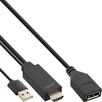 InLine HDMI-stekker naar DisplayPort-bus converterkabel, 4K, zwart/goud, 0,3 m