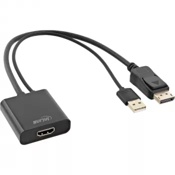 InLine HDMI F naar DisplayPort M converterkabel, 4K, zwart/goud, 0,3m