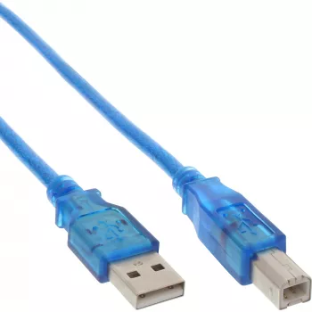 InLine USB 2.0-kabel Type-A stekker / Type-B blauw transparant 3m