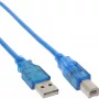 InLine USB 2.0-kabel Type-A stekker / Type-B blauw transparant 3m