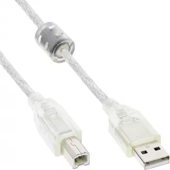 InLine USB 2.0-kabel Type-A stekker / B stekker transparant, ferrietkern, 5m