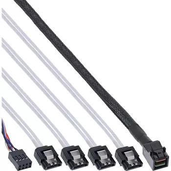 InLine Mini SAS HD-kabel SFF-8643 naar 4x SATA + sideband 0,5m