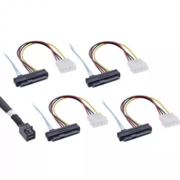 InLine Mini SAS HD-kabel SFF-8643 naar 4x SFF-8482 + stroom 1m