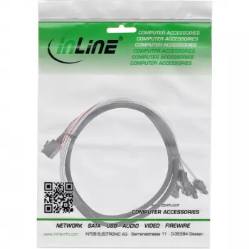 InLine Mini SAS HD-kabel SFF-8643 naar 4x SATA + sideband 1 m