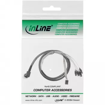InLine Mini SAS HD-kabel SFF-8643 haaks naar 4x SATA + sideband 0,5 m