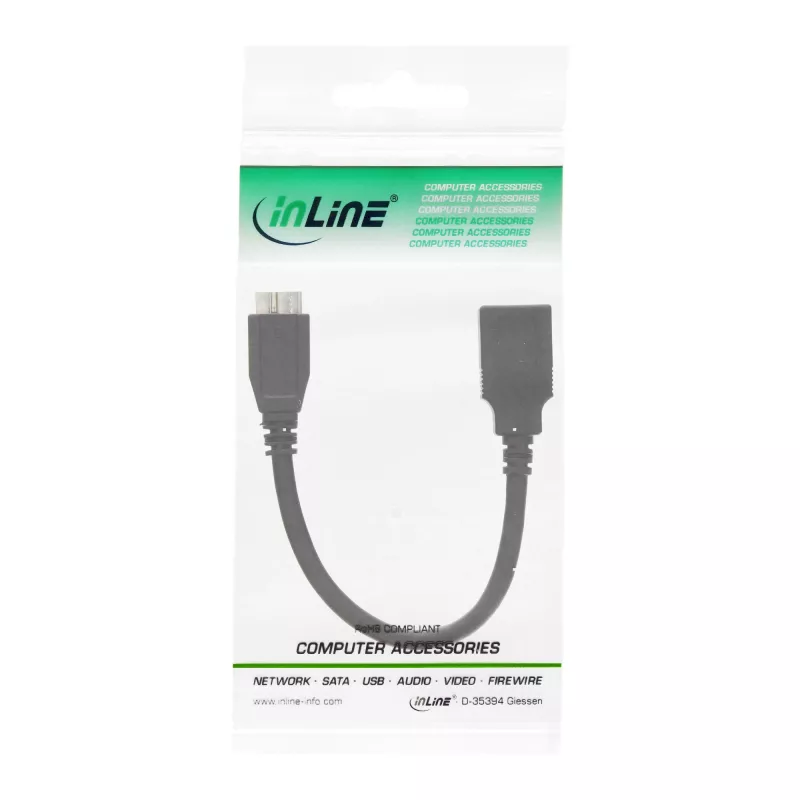 InLine Micro USB 3.0 OTG-adapterkabel Micro-B-stekker naar USB Type-A-bus 0,15 m