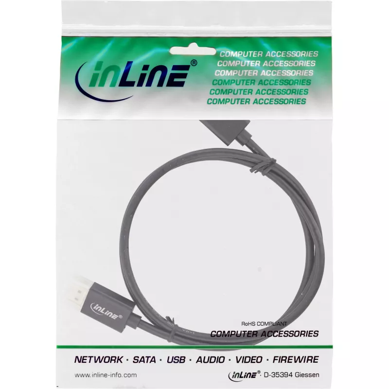 InLine DisplayPort 1.4-kabel slank, 8K4K, zwart, vergulde contacten, 0,5 m