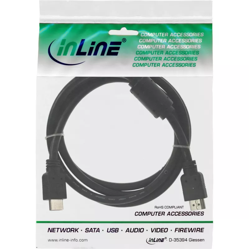 InLine HDMI-kabel High Speed stekker + ferriet zwart 1m