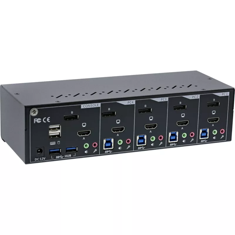 KVM Desktop Switch InLine 62644I 4-poorts dual-monitor DP+HDMI 4K USB 3.0 audio