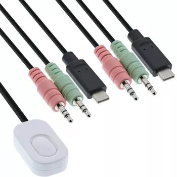 InLine KVM-switch, 2-poorts, USB-C naar DisplayPort 1.2, 4K, audio, geïntegreerde kabel