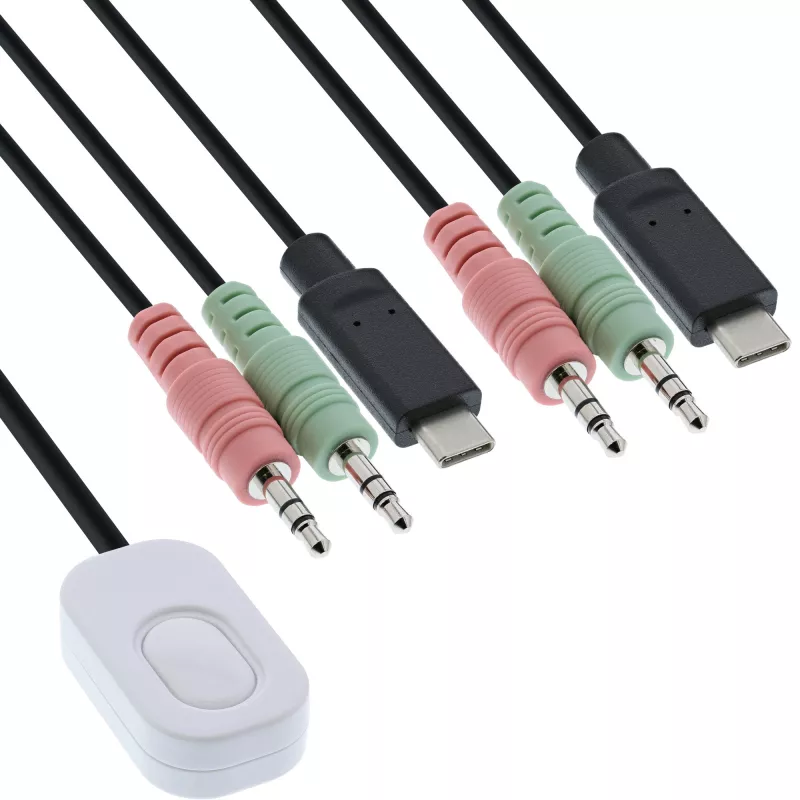 InLine KVM-switch, 2-poorts, USB-C naar DisplayPort 1.2, 4K, audio, geïntegreerde kabel