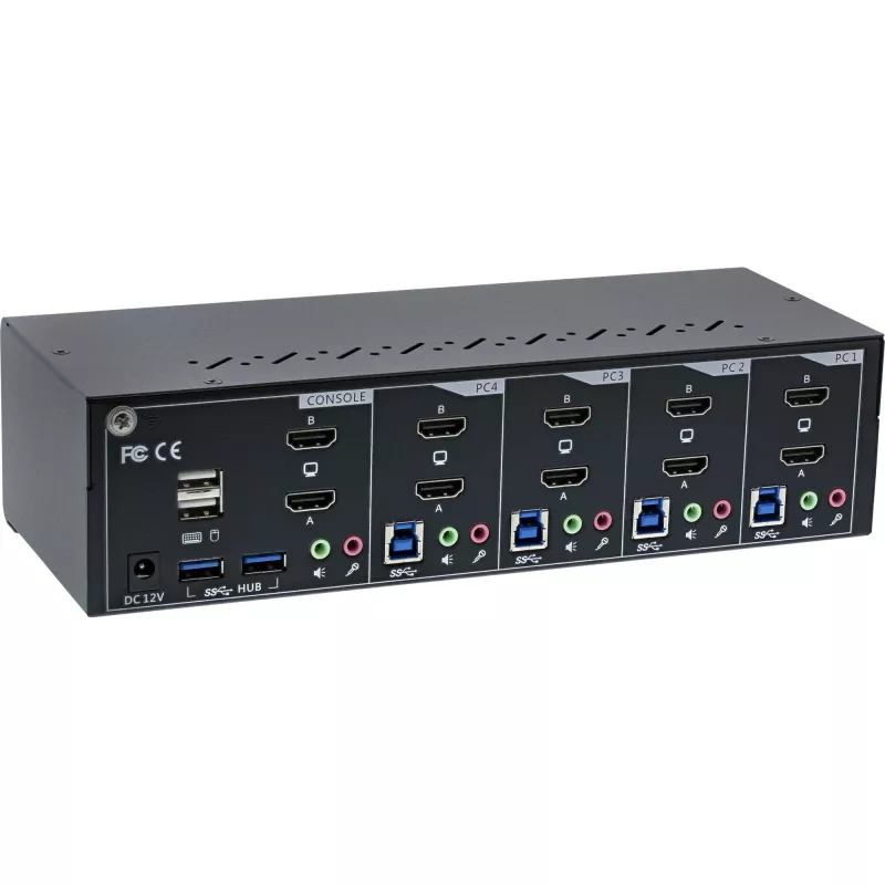 KVM Desktop Switch InLine 62654I 4-poorts dual-monitor HDMI 4K USB 3.0 audio