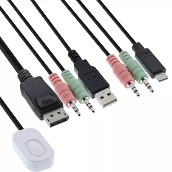 InLine KVM-switch, 2-poorts, USB-C+DP naar DisplayPort, 4K, audio, geïntegr. kabel