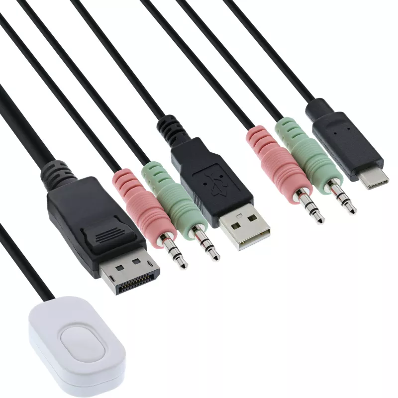 InLine KVM-switch, 2-poorts, USB-C+DP naar DisplayPort, 4K, audio, geïntegr. kabel