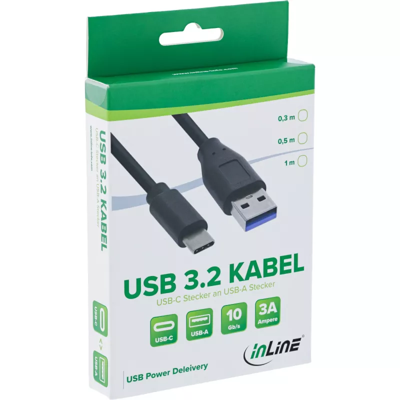 InLine USB 3.2 Gen.1x2-kabel, USB-C stekker / USB-A stekker, zwart, 0,3 m