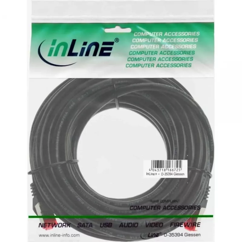 InLine patchkabel S/FTP PiMF Cat.6 250MHz PVC koper zwart 50m
