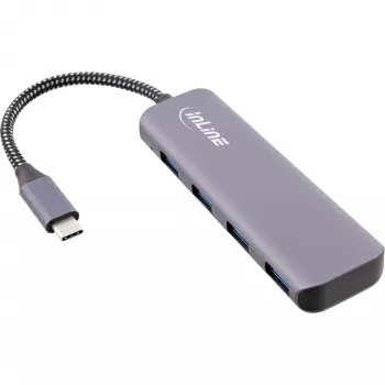 InLine USB 3.2 hub, USB-C naar 4x USB A 10 Gb/s, aluminium, grijs