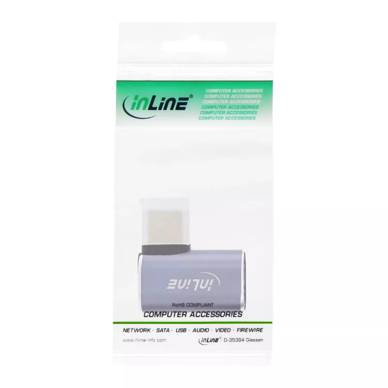 InLine USB4-adapter, USB-C stekker/bus rechts/links haaks, aluminium, grijs