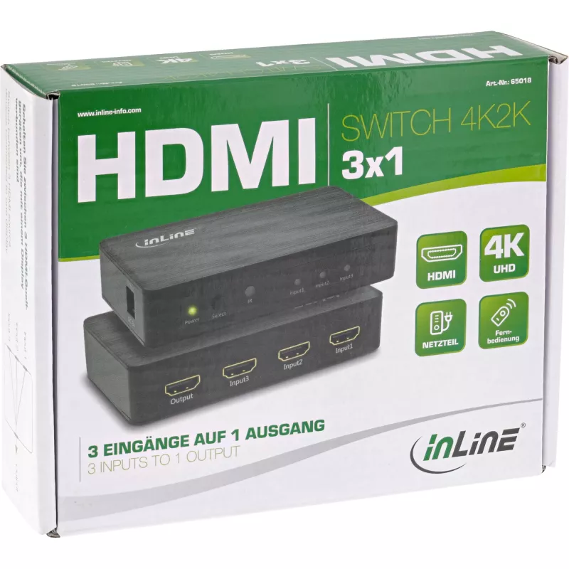 InLine HDMI-switch, 3 poorten, 4K2K@60Hz, HDCP 2.2