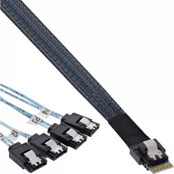 InLine slanke SAS-kabel, SFF-8654 naar 4x SATA 7-pin, 12 Gb/s, 0,5 m