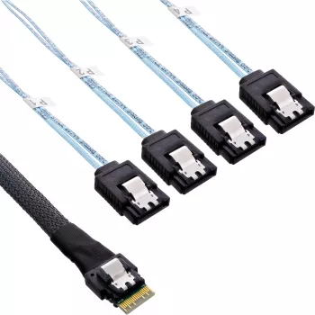 InLine slanke SAS kabel, SFF-8654 naar 4x SATA 7-pin, 12Gb/s, 1m