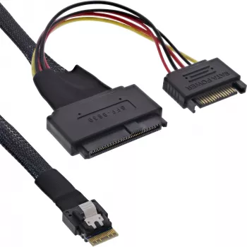 InLine slanke SAS-kabel, SFF-8654 naar U.2 SFF-8639 + SATA-voeding, 24Gb/s, 0,5m