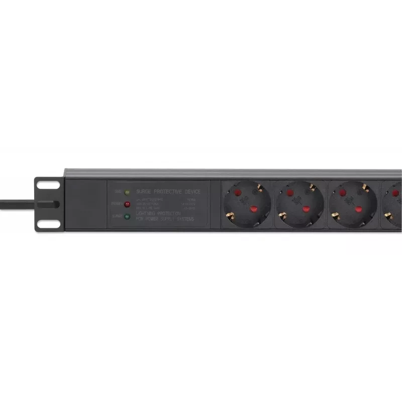 Intellinet 19 inch 1U rackmount 7-voudig PDU overspanningsbeveiliging 16 A 3 m kabel