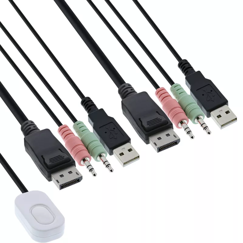 InLine kabel KVM switch, 2-poorts, DisplayPort 1.2, 4K, USB, audio